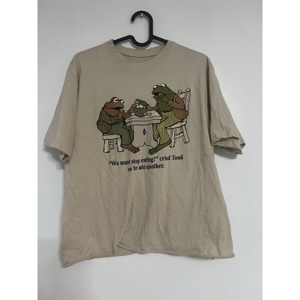 Men’s Frog And Toad T-shirt Size L Beige - Eating Too Much